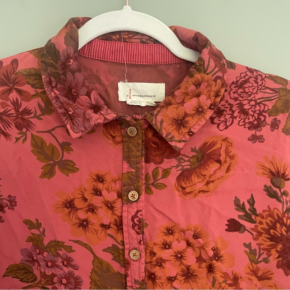 ANTHROPOLOGIE Halie Dolman-Sleeve Button Down Collared Floral Top - Picture 5 of 14